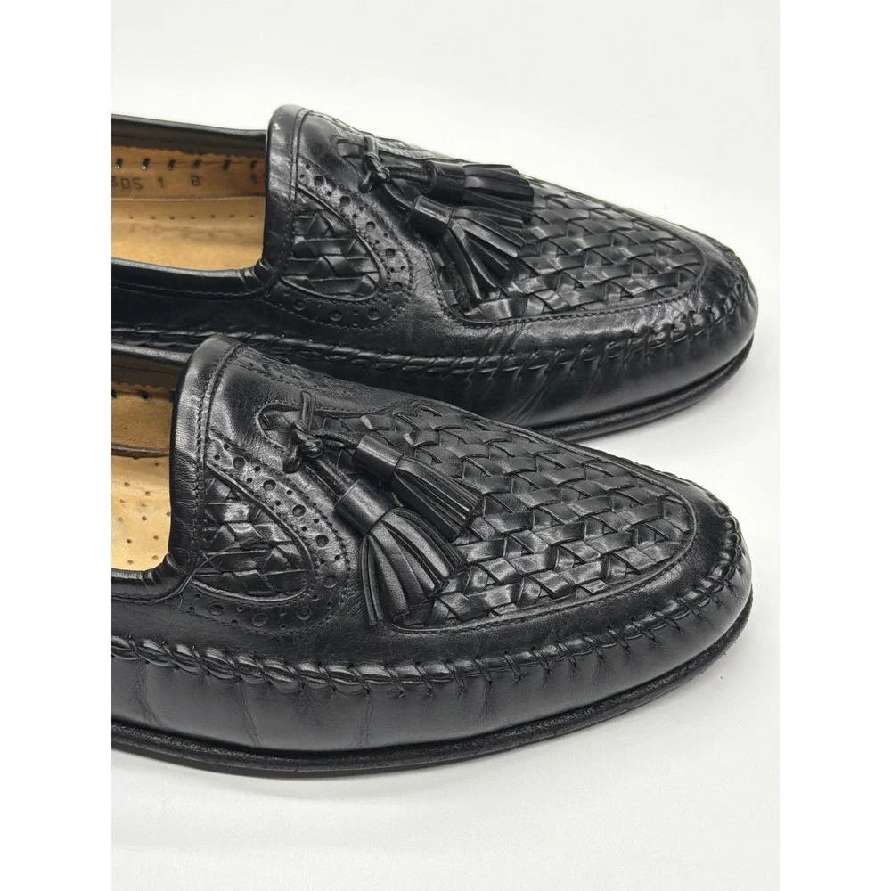 Santoni Mens Black Woven Leather Tassel Loafers Made‎ in Italy 11 B